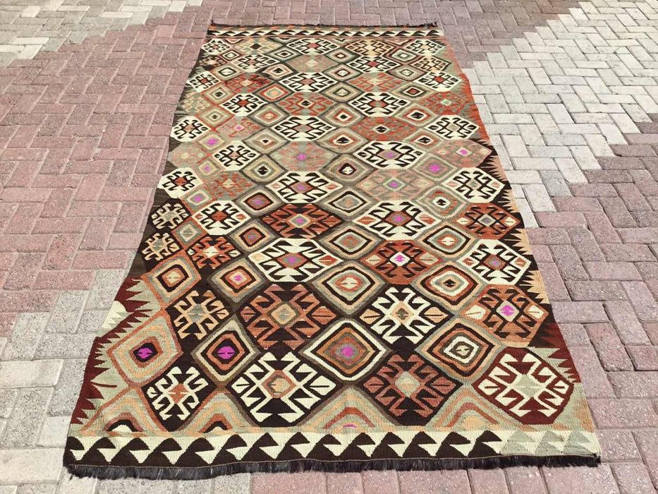 Tappeto Kilim vintage 298 x 152 cm in lana di tacchino filata a mano