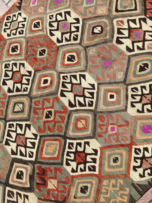 Tappeto Kilim vintage 298 x 152 cm in lana di tacchino filata a mano