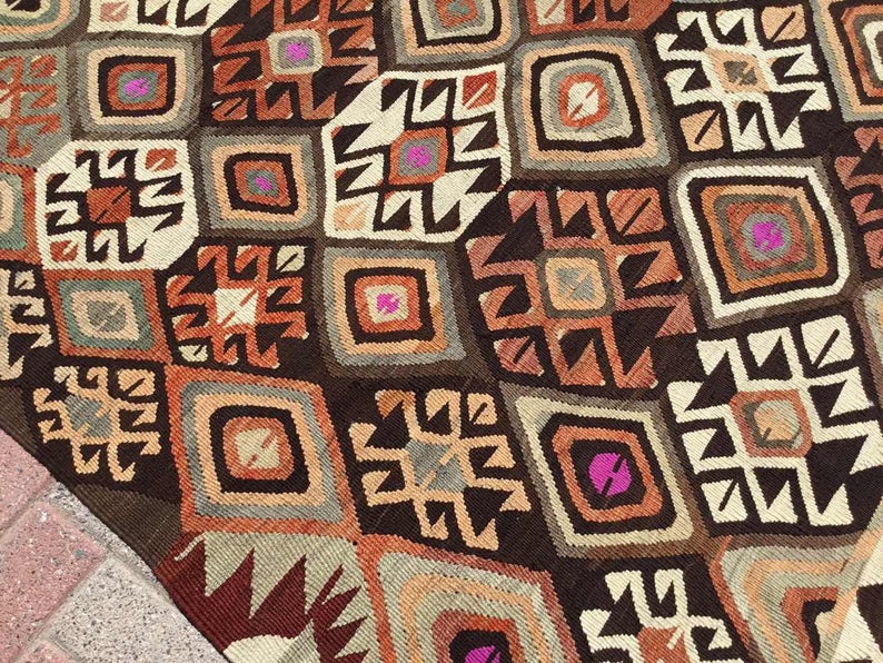 Tappeto Kilim vintage 298 x 152 cm in lana di tacchino filata a mano