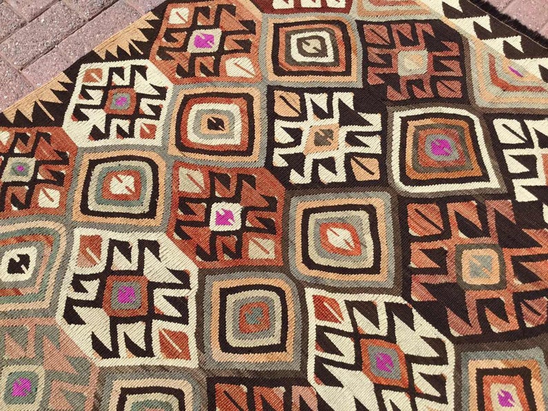 Tappeto Kilim vintage 298 x 152 cm in lana di tacchino filata a mano