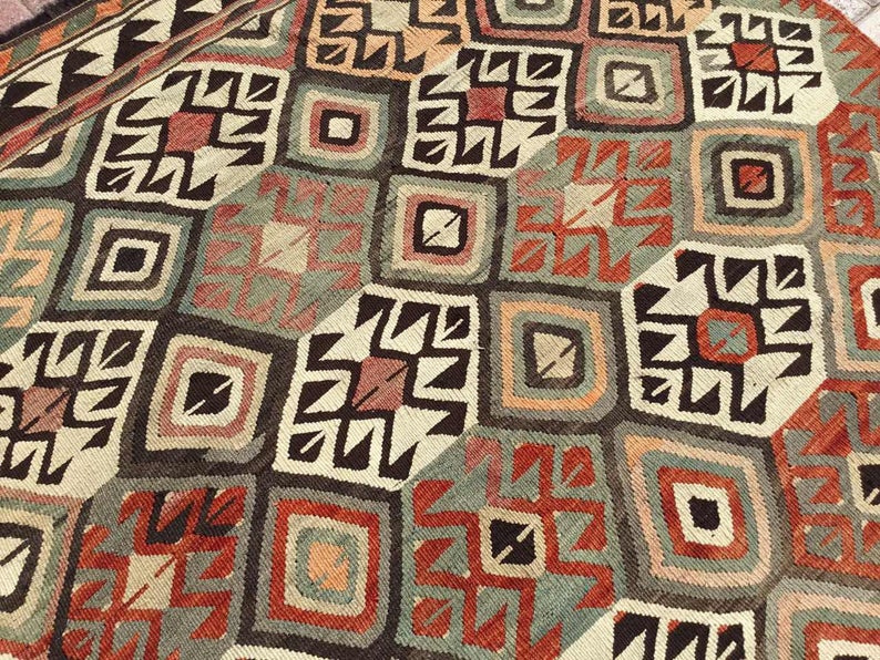 Tappeto Kilim vintage 298 x 152 cm in lana di tacchino filata a mano