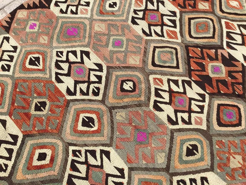 Tappeto Kilim vintage 298 x 152 cm in lana di tacchino filata a mano