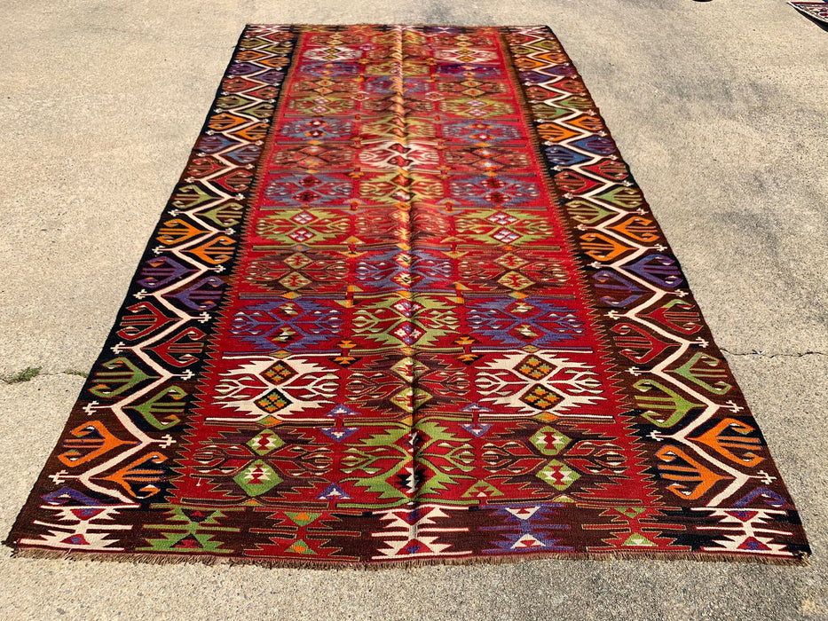 Vintage Kelim-tapijt 300 cm x 164 cm handgesponnen wol en katoen