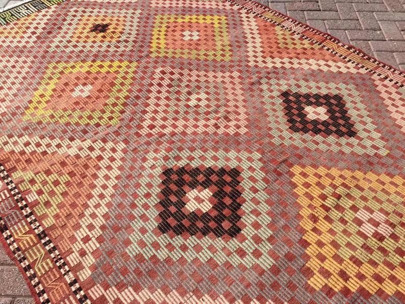 Vintage Kilim -matto 300cm x 180cm Käsintehty villapuuvilla