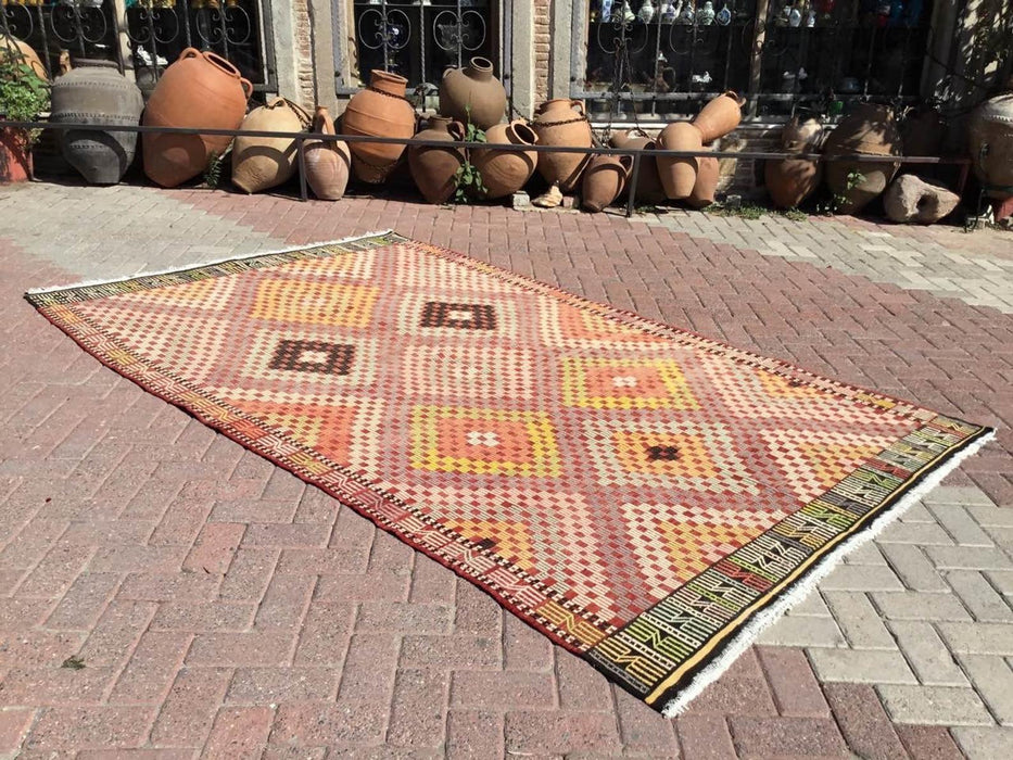 Vintage Kilim -matto 300cm x 180cm Käsintehty villapuuvilla