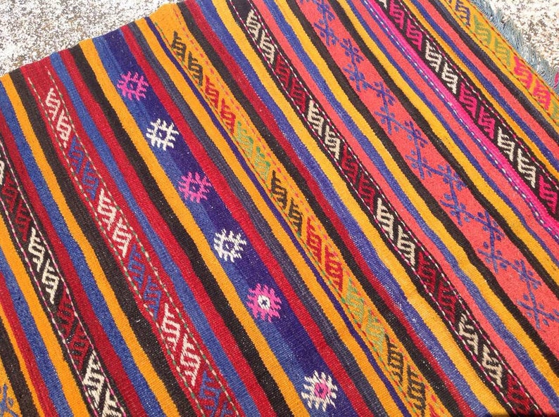 Tappeto Kilim vintage 301 x 163 cm in lana di tacchino filata a mano