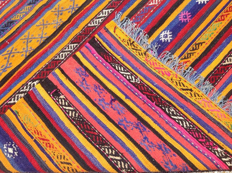 Tappeto Kilim vintage 301 x 163 cm in lana di tacchino filata a mano