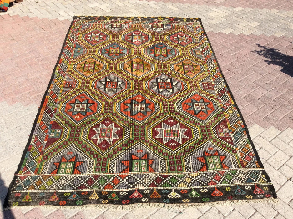 Tappeto Kilim vintage 303 x 187 cm in lana turca