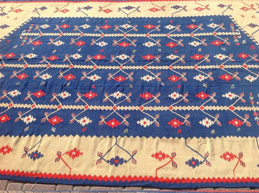 Vintage Kilim -matto 303cm x 190cm sininen kermanvärinen villa