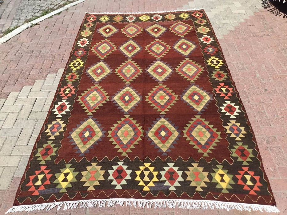 Tappeto Kilim vintage 306 x 186 cm in lana filata a mano