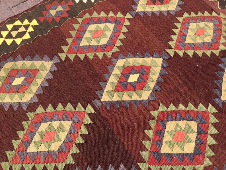 Tappeto Kilim vintage 306 x 186 cm in lana filata a mano