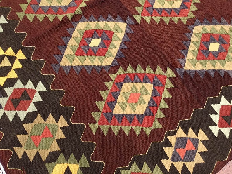 Tappeto Kilim vintage 306 x 186 cm in lana filata a mano