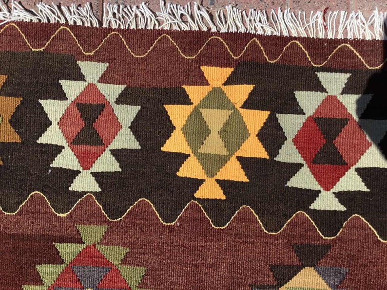 Tappeto Kilim vintage 306 x 186 cm in lana filata a mano