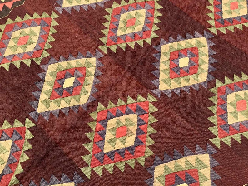 Tappeto Kilim vintage 306 x 186 cm in lana filata a mano