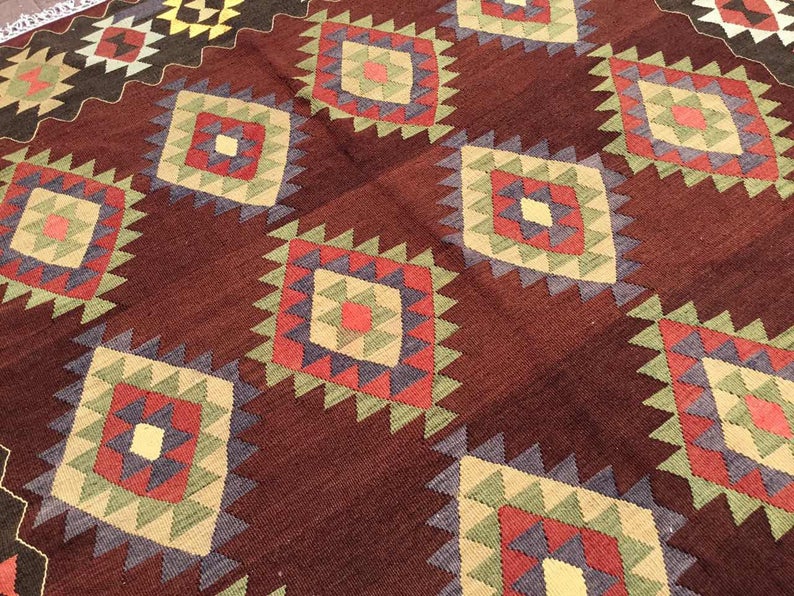 Tappeto Kilim vintage 306 x 186 cm in lana filata a mano