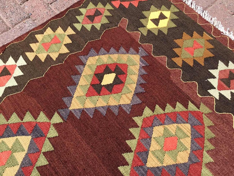 Tappeto Kilim vintage 306 x 186 cm in lana filata a mano