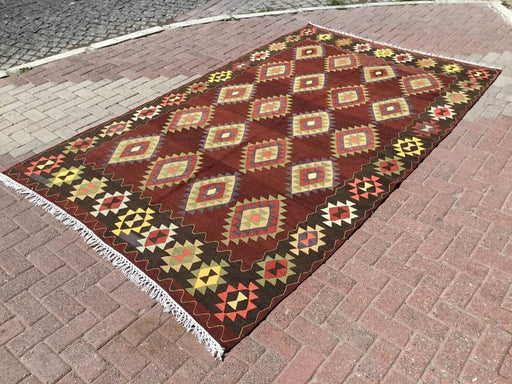 Tappeto Kilim vintage 306 x 186 cm in lana filata a mano