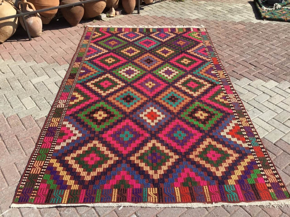 Vintage Kilim -matto 307cm x 192cm Käsintehty turkkilainen villa