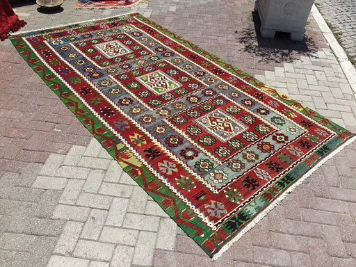 Tappeto Kilim vintage 311 cm x 166 cm in lana e cotone intrecciato a mano