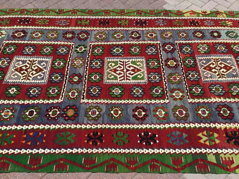 Tappeto Kilim vintage 311 cm x 166 cm in lana e cotone intrecciato a mano