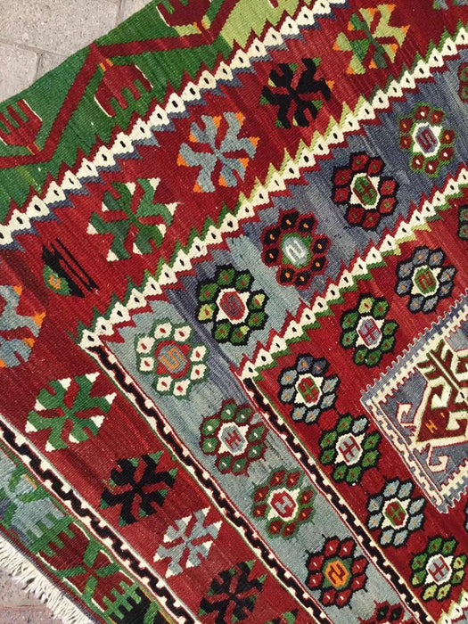 Tappeto Kilim vintage 311 cm x 166 cm in lana e cotone intrecciato a mano