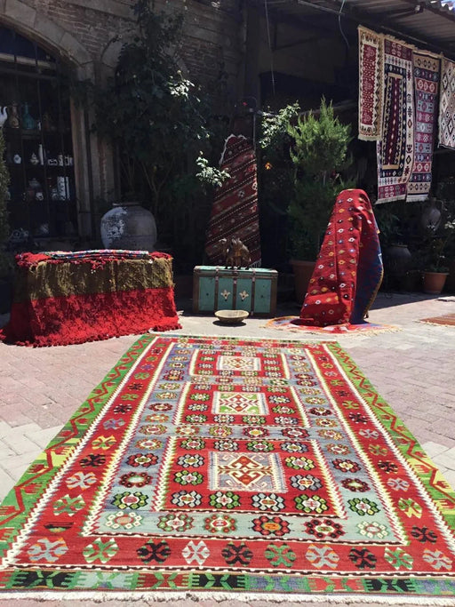 Tappeto Kilim vintage 311 cm x 166 cm in lana e cotone intrecciato a mano