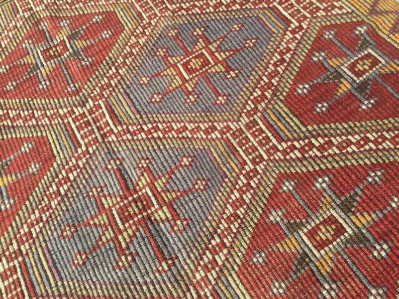 Tappeto Kilim vintage 311 cm x 177 cm realizzato a mano in lana di tacchino