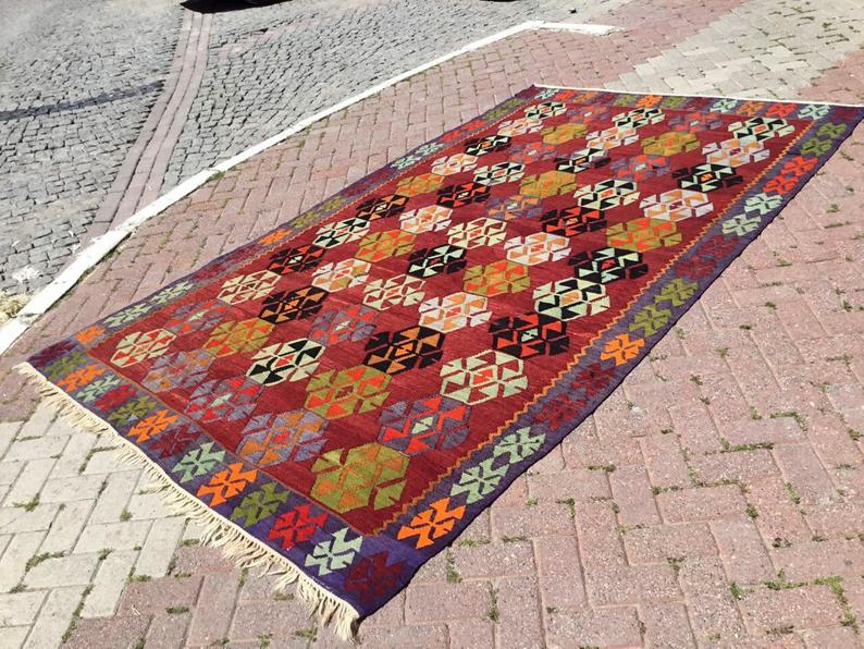 Vintage Kilim -matto 313cm x 187cm Käsintehty villapuuvilla