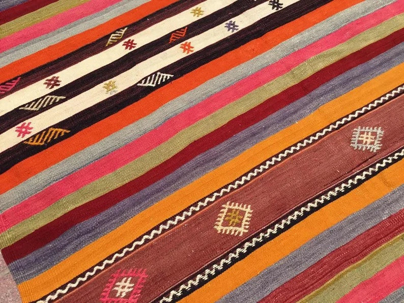 Tappeto Kilim vintage 318 cm x 172 cm fatto a mano in lana e cotone