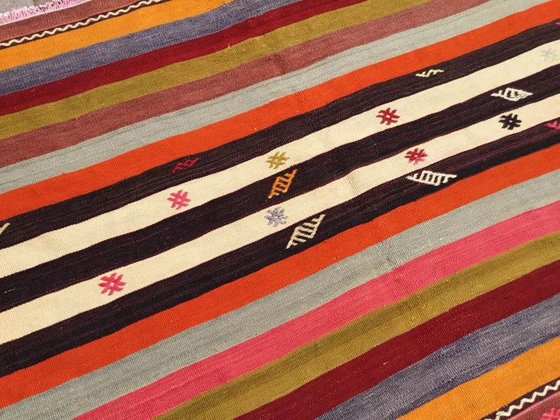 Tappeto Kilim vintage 318 cm x 172 cm fatto a mano in lana e cotone