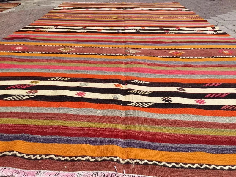 Tappeto Kilim vintage 318 cm x 172 cm fatto a mano in lana e cotone