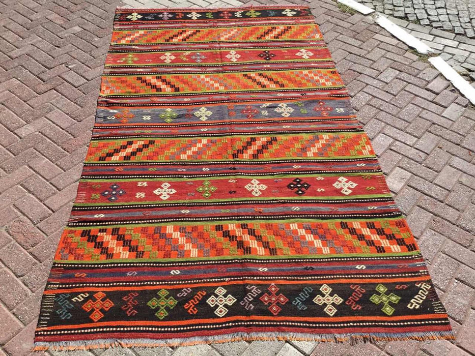 Tappeto Kilim vintage 320 cm x 160 cm realizzato a mano in Turchia