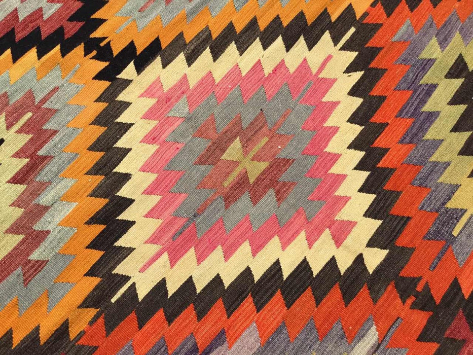 Tappeto Kilim vintage 329 cm x 192 cm realizzato a mano in lana di tacchino