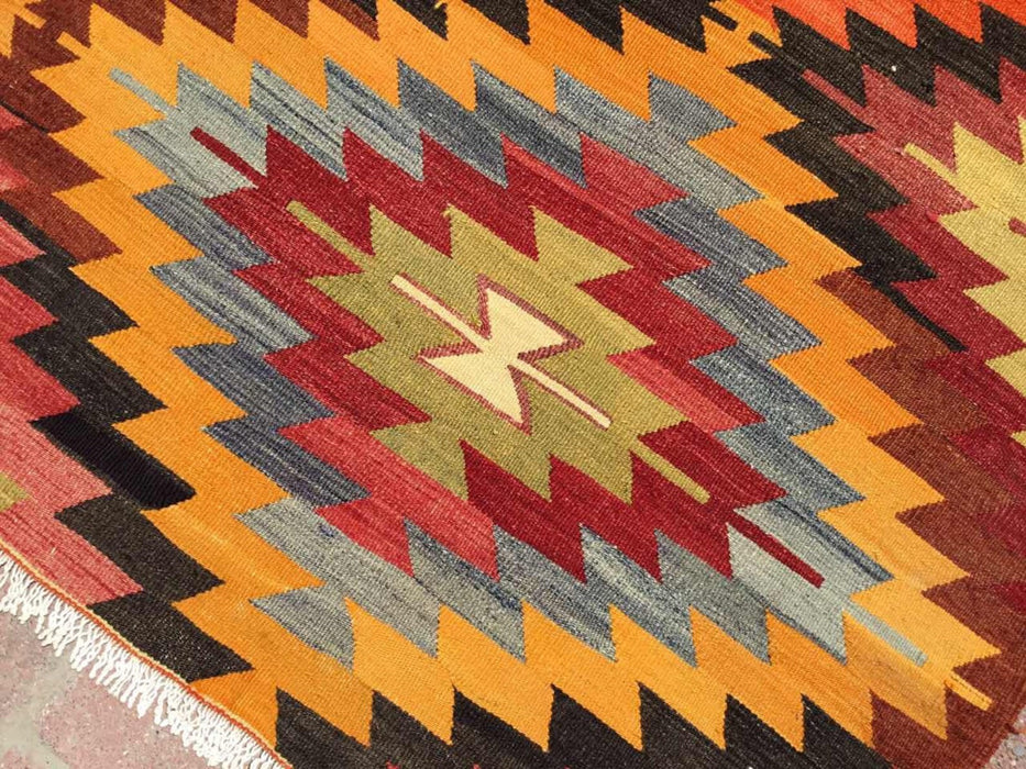 Tappeto Kilim vintage 329 cm x 192 cm realizzato a mano in lana di tacchino