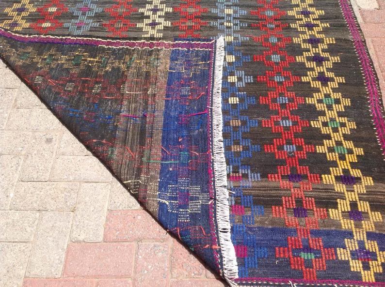 Tappeto Kilim vintage 332 cm x 226 cm realizzato a mano in lana di tacchino