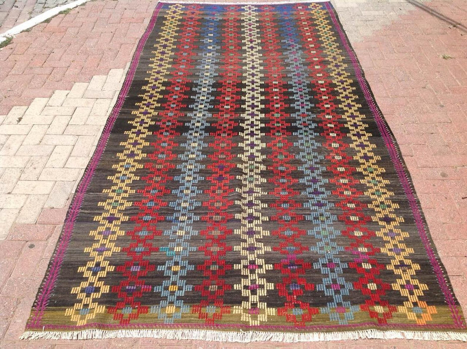 Tappeto Kilim vintage 332 cm x 226 cm realizzato a mano in lana di tacchino