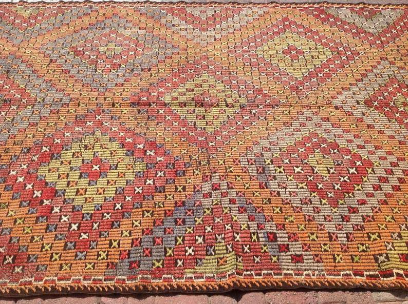 Tappeto Kilim vintage 333 cm x 199 cm realizzato a mano dalla Turchia