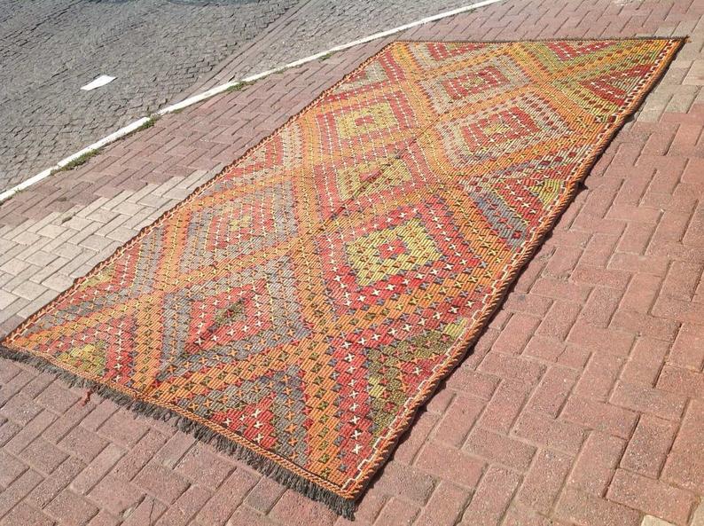 Tappeto Kilim vintage 333 cm x 199 cm realizzato a mano dalla Turchia