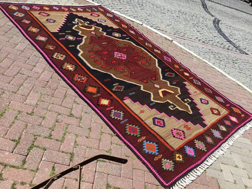 Vintage Kilim -matto 348cm x 214cm Itä-Turkin villapuuvillaa