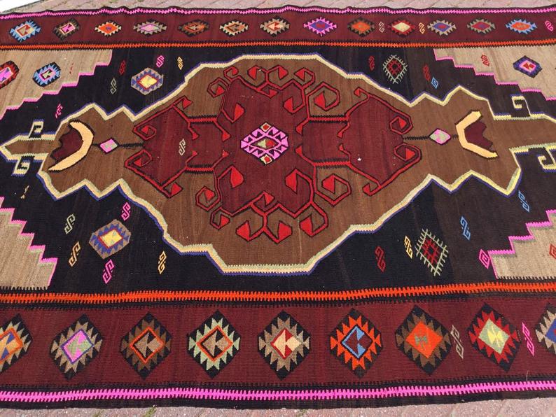 Vintage Kilim -matto 348cm x 214cm Itä-Turkin villapuuvillaa