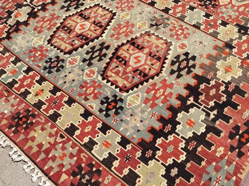 Tappeto Kilim vintage 364 cm x 188 cm realizzato a mano in Turchia