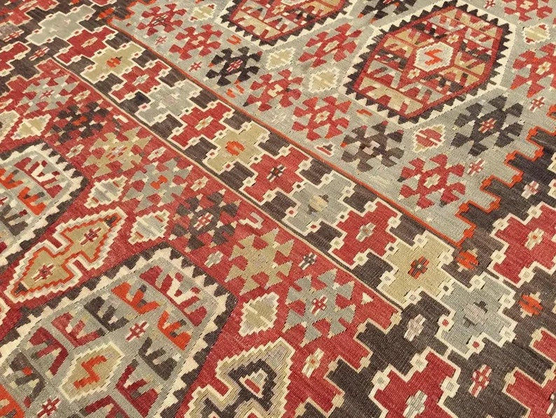 Tappeto Kilim vintage 364 cm x 188 cm realizzato a mano in Turchia