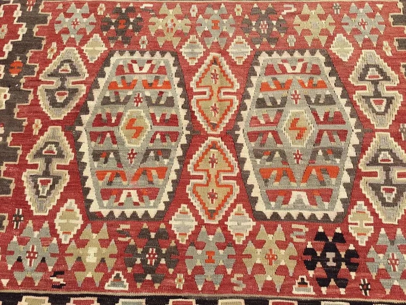 Tappeto Kilim vintage 364 cm x 188 cm realizzato a mano in Turchia