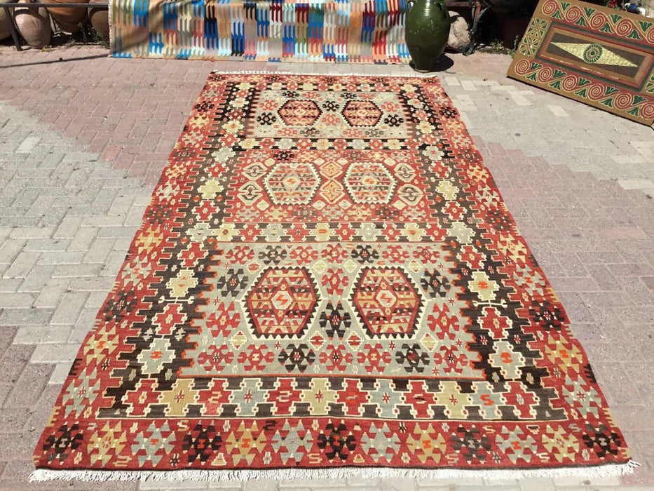 Tappeto Kilim vintage 364 cm x 188 cm realizzato a mano in Turchia