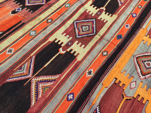 Vintage Kilim Teppe 364cm x 198cm Håndspunnet Ull Kalkun