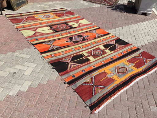 Vintage Kilim Teppe 364cm x 198cm Håndspunnet Ull Kalkun