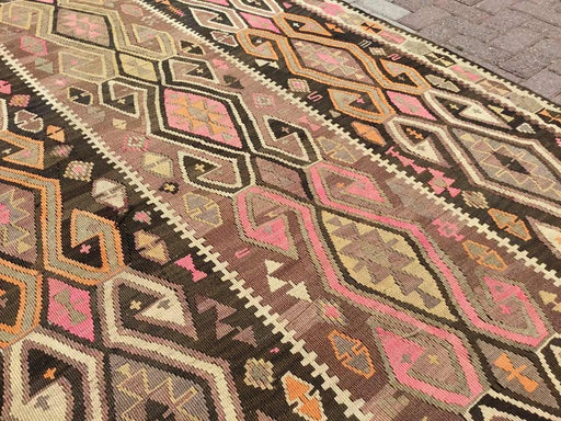 Vintage Kilim Rug 370cm x 170cm Håndspunnet ull Tyrkia