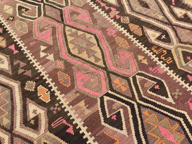 Tappeto Kilim vintage 370 cm x 170 cm in lana di tacchino filata a mano