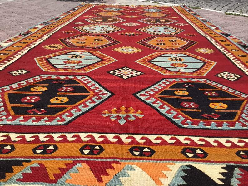 Vintage Kilim -matto 375cm x 175cm Käsintehty Turkissa