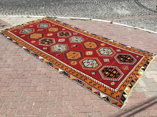 Vintage Kilim -matto 375cm x 175cm Käsintehty Turkissa